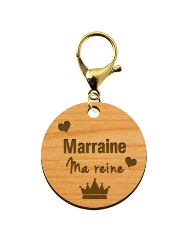 Porte-clé annonce Marraine "Marraine ma Reine" à personnaliser avec mousqueton dorée