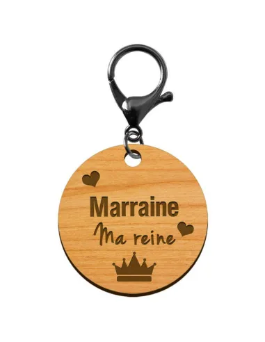 Porte-clé annonce Marraine "Marraine ma Reine" à personnaliser avec un mousqueton de couleur noir métallique