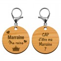 Deux faces du porte clé Marraine avec mousqueton de couleur argent