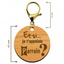 Dimensions du porte-clé en bois Et si je t'appelais Parrain 45 mm avec mousqueton de couleur doré