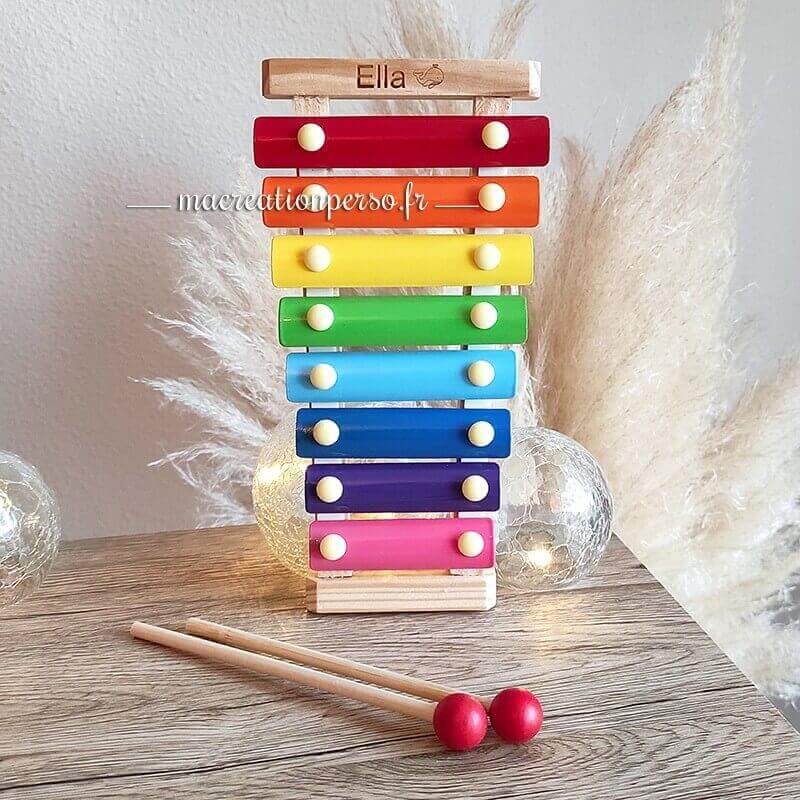 Xylophone enfant apprentissage musique personnalisé avec baleine et prénom Ella