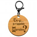 Porte-clé annonce Marraine personnalisable avec un mousqueton de couleur noire métaliisé