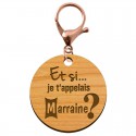 Porte-clés annonce Marraine "Et si je t'appelais Marraine?" gravé avec mousqueton rose métallique