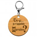 Porte-clé personnalisé en bois marraine avec mousqueton argent