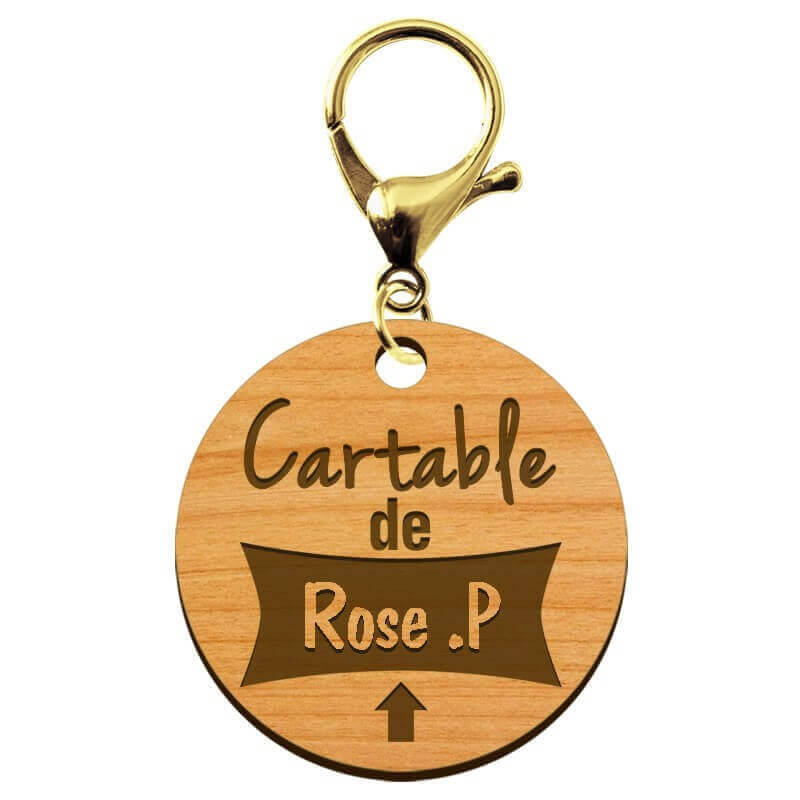 Porte clés prénom d'identification cartable personnalisé mousqueton doré 