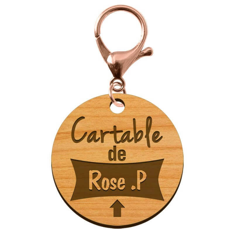 Porte clé prénom personnalisé cartable mousqueton rose