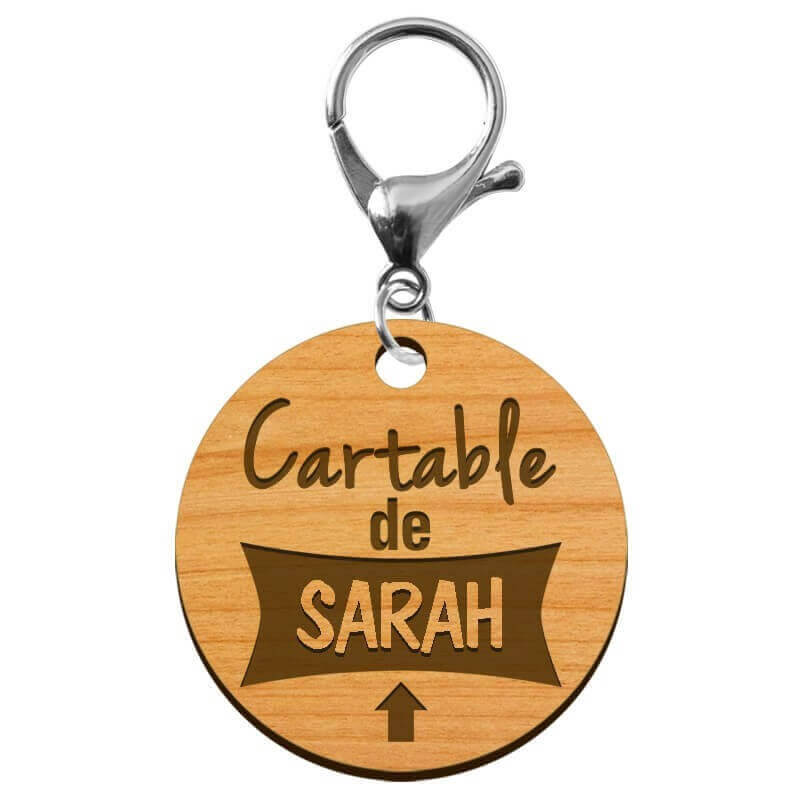 Porte clé identification pour cartable personnalisable mousqueton vieil or