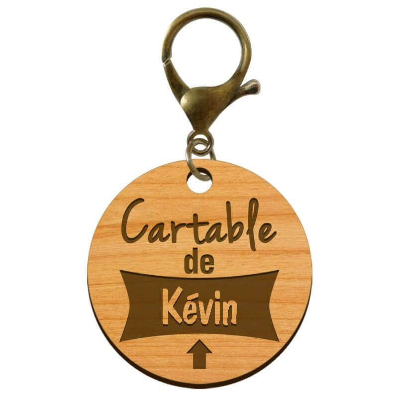 Porte-clé d'identification "Cartable de..." personnalisé mousqueton vieil or