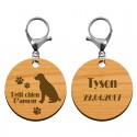 Deux faces recto et verso du porte-clé petit chien d'amour en bois  45 mm avec mousqueton argenté et message Tyson 22 04 2017