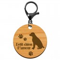 Porte-clés gravé Petit chien D’amour en bois 45 mm avec mouqueton de couleur noire