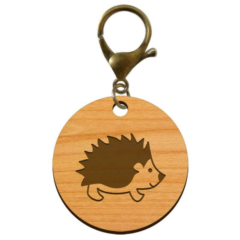Porte-clé Hérisson artisanal en bois à personnaliser avec mousqueton vieil or