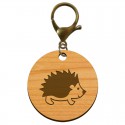 Porte-clé Hérisson artisanal en bois à personnaliser avec mousqueton vieil or