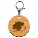 Porte clé hérisson rond en bois 45 mm avec mousqueton argenté