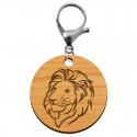 Porte-clés personnalisé lion en bois avec mousqueton argent