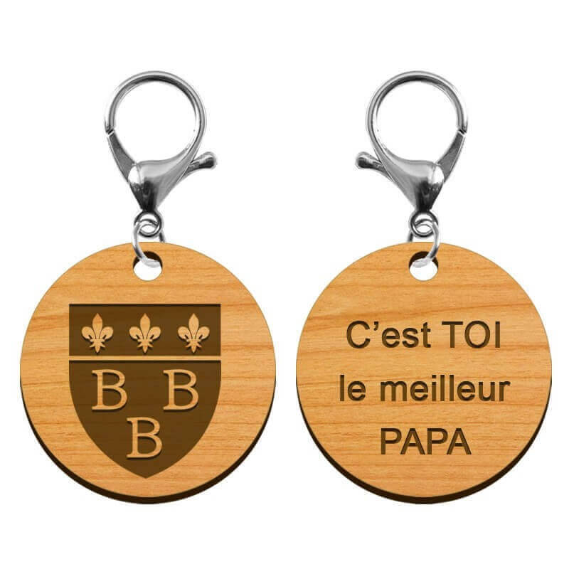 Porte-clés Blason ville de Trèbes 3B en bois personnalisé mousqueton argenté