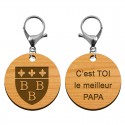 Porte-clés Blason ville de Trèbes 3B en bois personnalisé mousqueton argenté