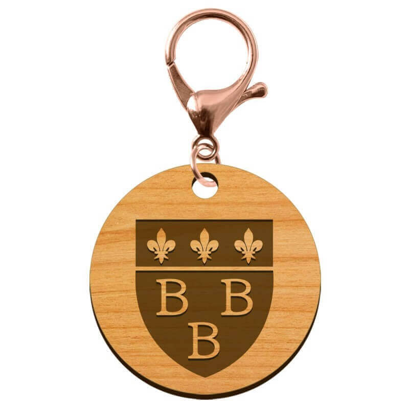 Porte clés Blason ville Trèbes 3B en bois personnalisé mousqueton rose