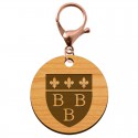 Porte clés Blason ville Trèbes 3B en bois personnalisé mousqueton rose