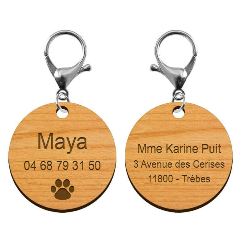 Recto verso médaille pour animal de compagnie en bois à personnaliser 40 mm