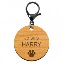 Médaille pour animal de compagnie en bois à personnaliser 40 mm mousqueton noir