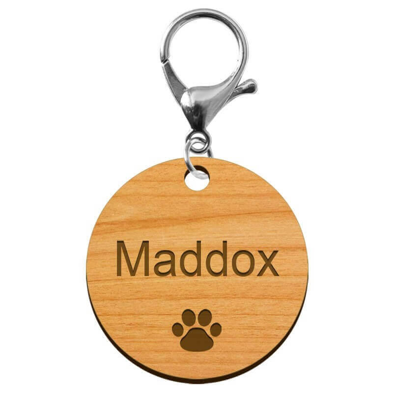 Médaille chien en bois personnalisé mousqueton argenté