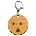 Médaille chien en bois personnalisé mousqueton argenté