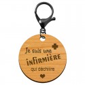 Porte clés infirmière en bois mousqueton noir personnalisable 