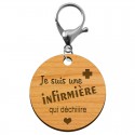 Porte clefs infirmière personnalisé en bois mousqueton argenté