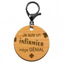 Porte-clef infirmier personnalisable en bois mousqueton noir