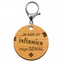 Porte clefs infirmier personnalisé en bois mousqueton argenté