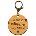 Porte clé infirmier personnalisé bois mousqueton bronze