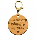 Porte-clé personnalisé infirmier méga génial en bois mousqueton doré