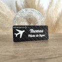 Badge aéroport pilote carbone gravé prénom Thomas et avion