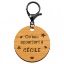Porte-clé scolaire "Ce sac appartient à..." en bois à personnaliser mousqueton noir