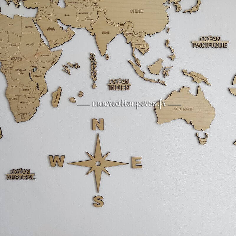 Maps monde deco murale en bois planisphere géant personnalisable