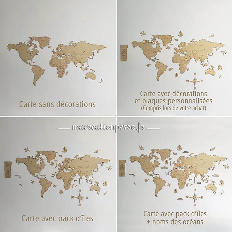 Option à choisir de la carte du monde design en bois décoration personnalisée