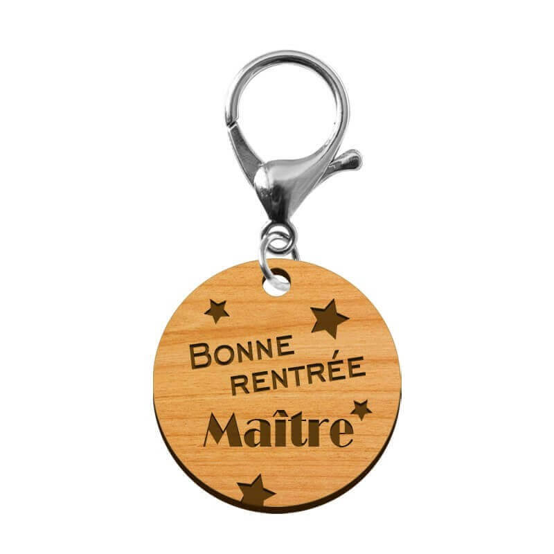 Porte-clé Maître "Bonne Rentrée Maître" en bois - 30 mm mousqueton argenté