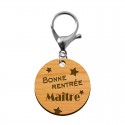 Porte-clé Maître "Bonne Rentrée Maître" en bois - 30 mm mousqueton argenté