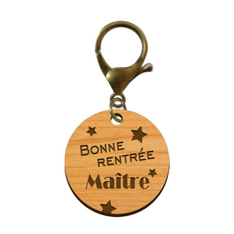 Porte-clé Maître "Bonne Rentrée Maître" en bois - 30 mm mousqueton bronze