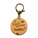 Porte-clé Maître "Bonne Rentrée Maître" en bois - 30 mm mousqueton bronze