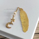 Marque page métal plume avec perles et breloque dorée