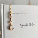 Marque page métal plume doré breloque perle lune étoile