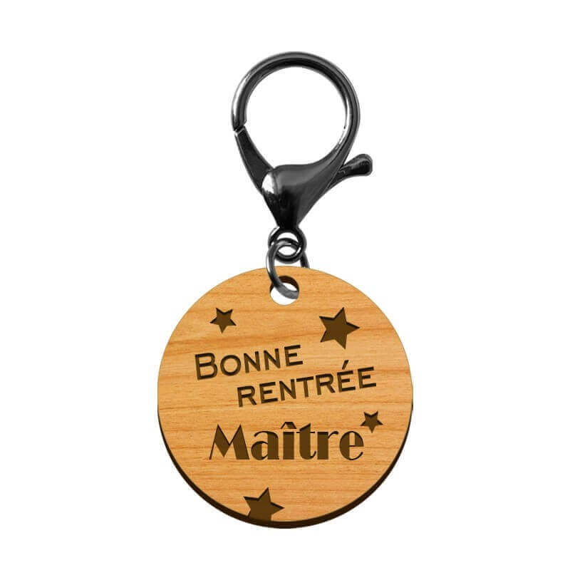 Porte-clé Maître "Bonne Rentrée Maître" en bois - 30 mm mousqueton noir