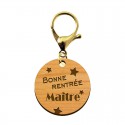 Porte-clé Maître "Bonne Rentrée Maître" en bois - 30 mm mousqueton doré
