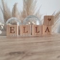 Cube alphabet bois prénom décoration lettres Ella pictogramme coeur