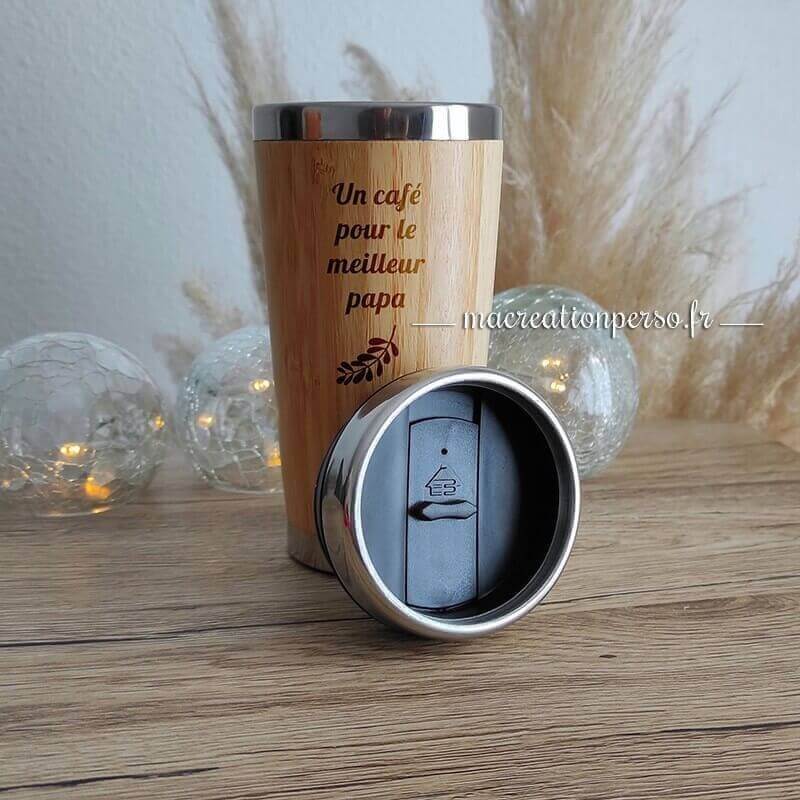 Thermos isotherme alimentaire bambou personnalisé avec gravure laser