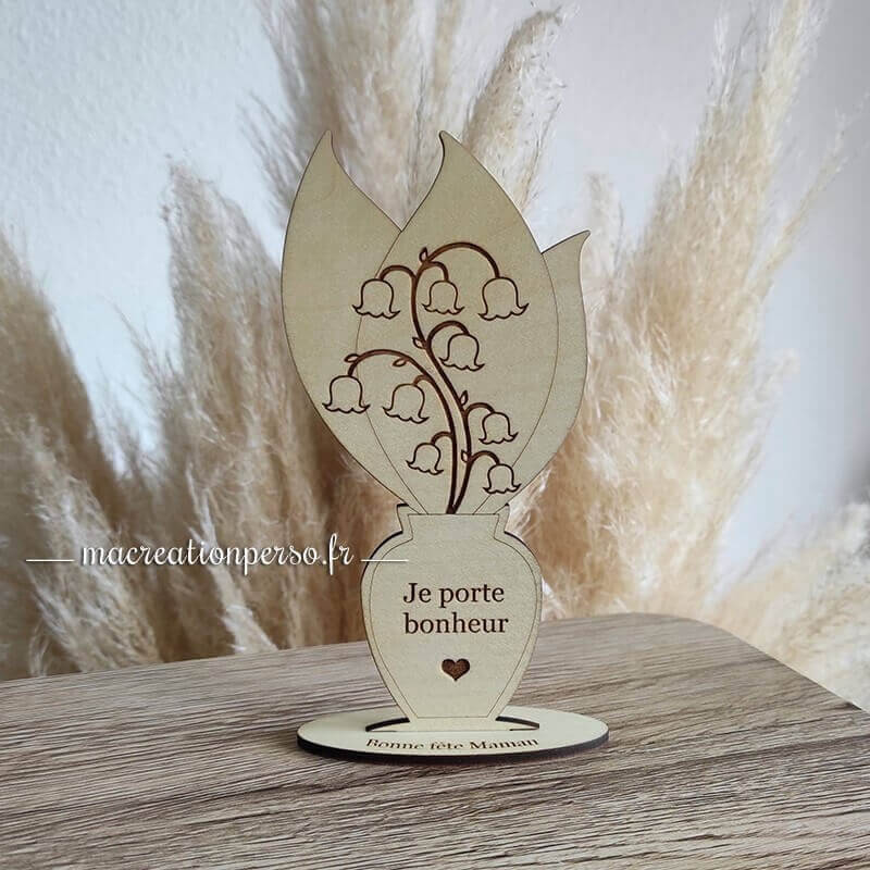 Muguet porte bonheur personnalisé en bois 1 er mai