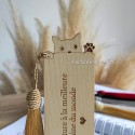Marque page chat mignon en bois gravé avec pompom