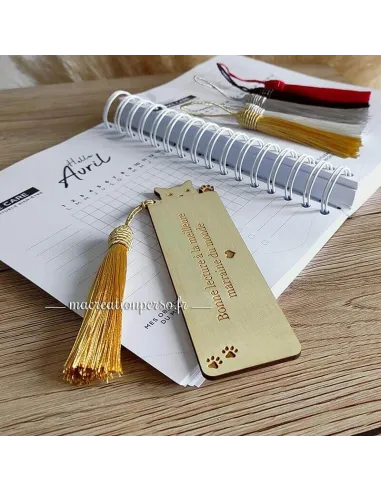 Marque page chat personnalisé avec pompom texte gravé