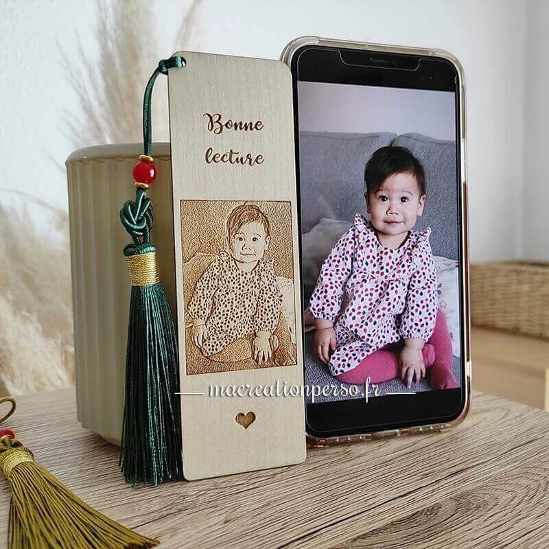 Impression photo marque page bois personnalisé laser enfant